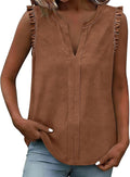 Women's Ruffle Trim Sleeveless V Neck Tops Casual Loose Fit Blouses Work Commute Business Office Shirts