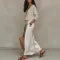 Women's Chic Satin Maxi Dress 2 Pieces Sets Sexy Straps Sleeveless Long Sleeve Top Evening Dresses Elegant New Party Street Gown
